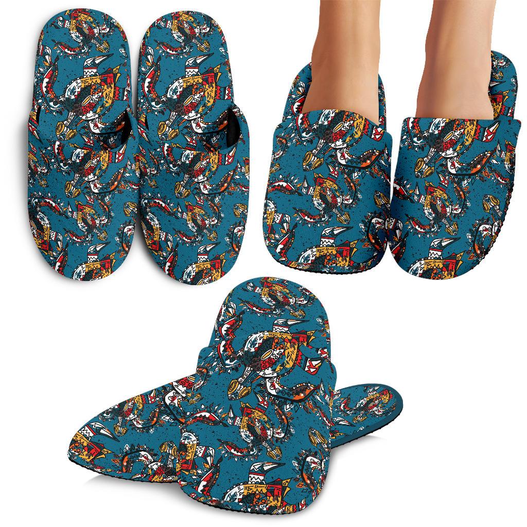 Sea Turtle Tribal Colorful Hand Drawn House Slippers