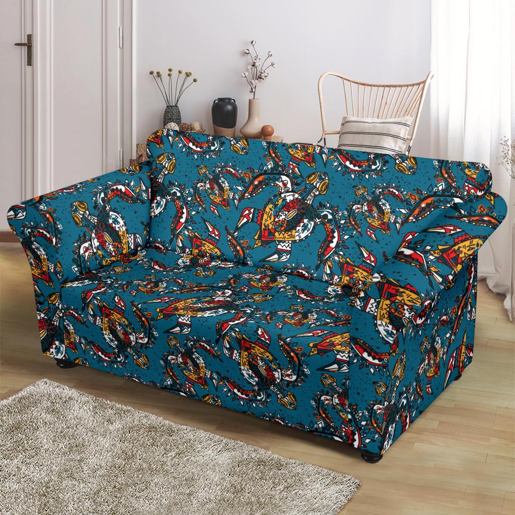 Sea Turtle Tribal Colorful Hand Drawn Loveseat Slipcover-JTAMIGO.COM