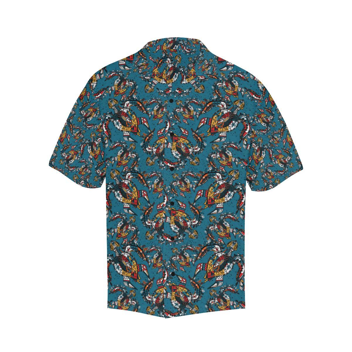 Sea Turtle Tribal Colorful Hand Drawn Men Aloha Hawaiian Shirt