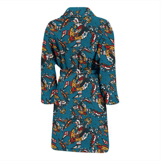 Sea Turtle Tribal Colorful Hand Drawn Men Bath Robe-JTAMIGO.COM