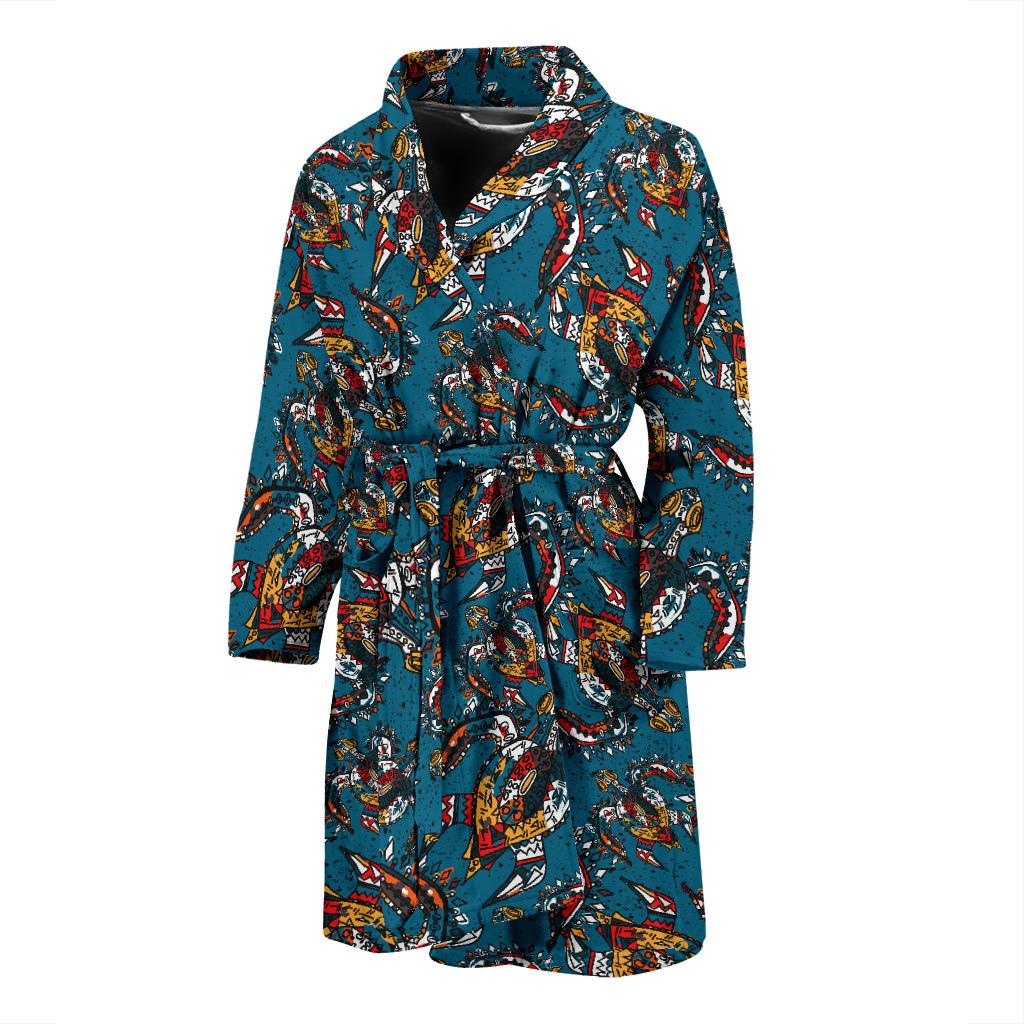 Sea Turtle Tribal Colorful Hand Drawn Men Bath Robe-JTAMIGO.COM