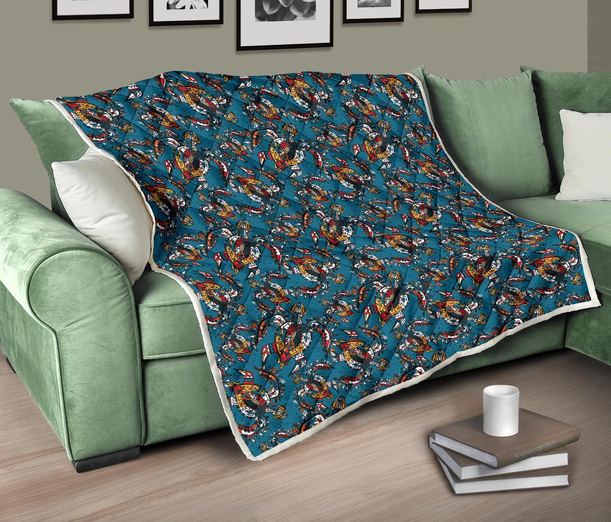 Sea Turtle Tribal Colorful Hand Drawn Premium Quilt-JTAMIGO.COM