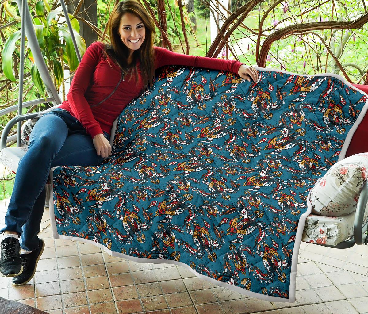 Sea Turtle Tribal Colorful Hand Drawn Premium Quilt-JTAMIGO.COM