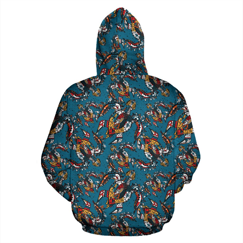 Sea Turtle Tribal Colorful Hand Drawn Pullover Hoodie