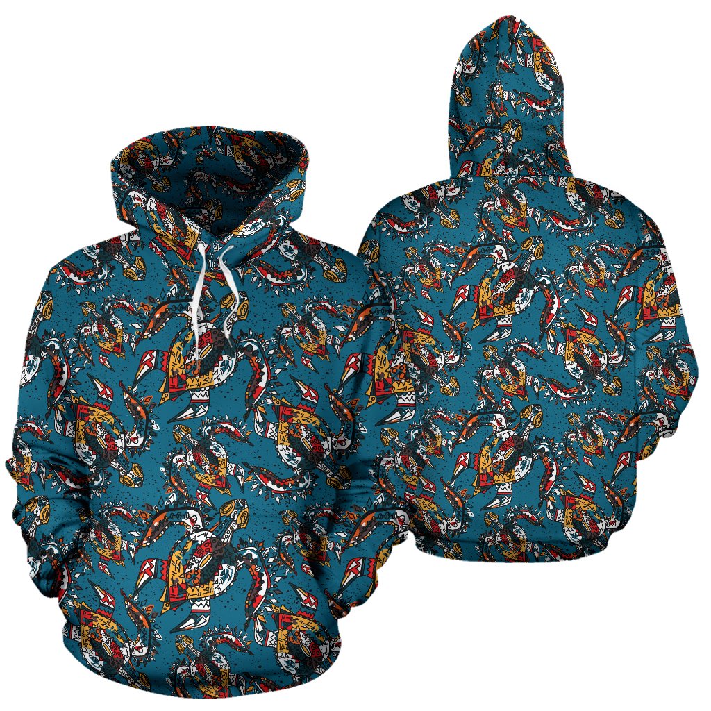 Sea Turtle Tribal Colorful Hand Drawn Pullover Hoodie