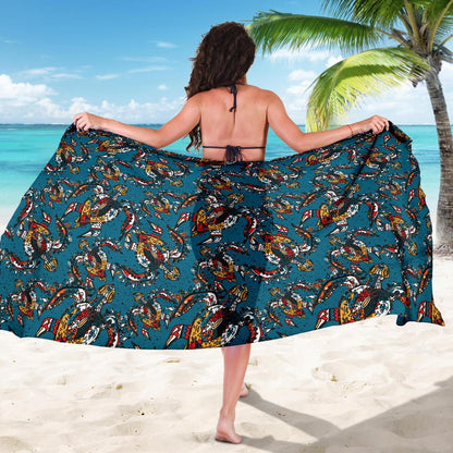 Sea Turtle Tribal Colorful Hand Drawn Sarong Pareo Wrap