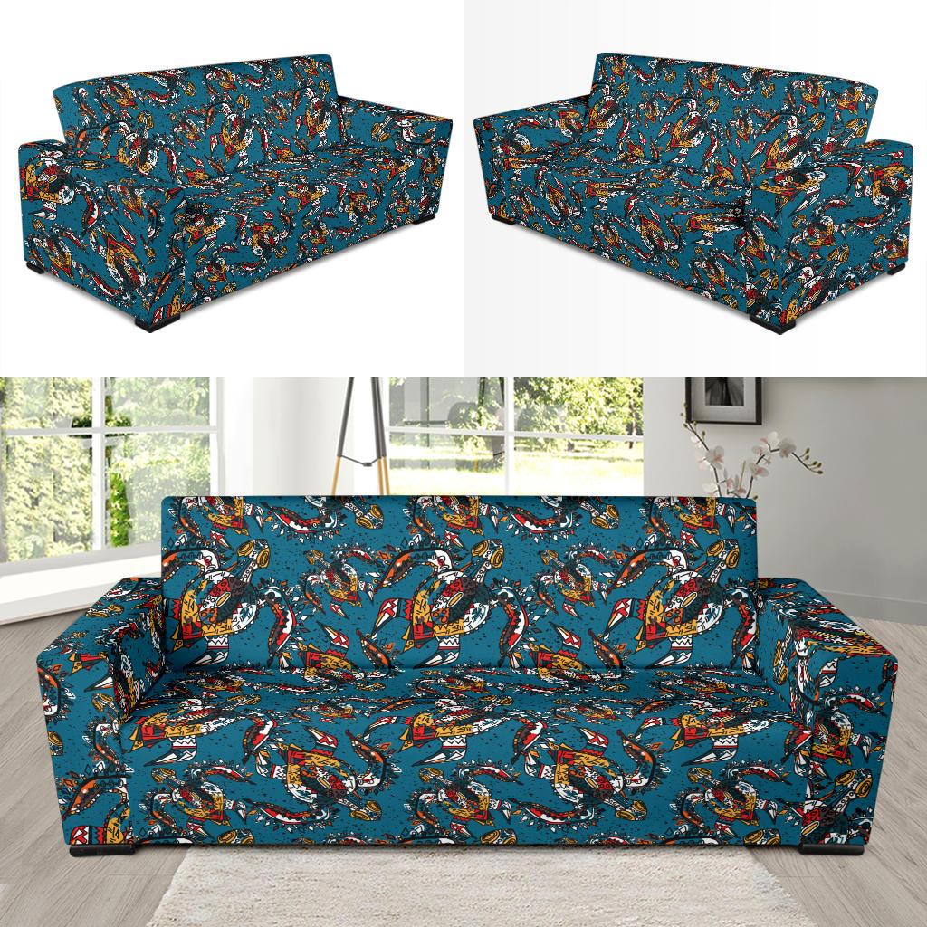 Sea Turtle Tribal Colorful Hand Drawn Sofa Slipcover-JTAMIGO.COM