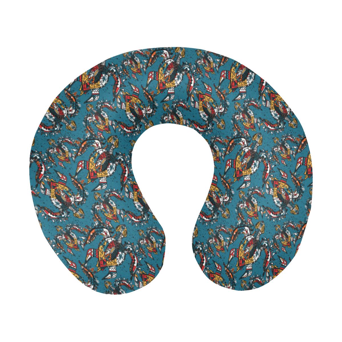 Sea Turtle Tribal Colorful Hand Drawn U-Shaped Travel Neck Pillow-JTAMIGO.COM