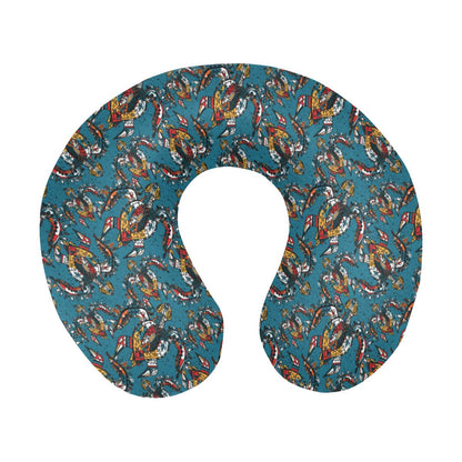 Sea Turtle Tribal Colorful Hand Drawn U-Shaped Travel Neck Pillow-JTAMIGO.COM