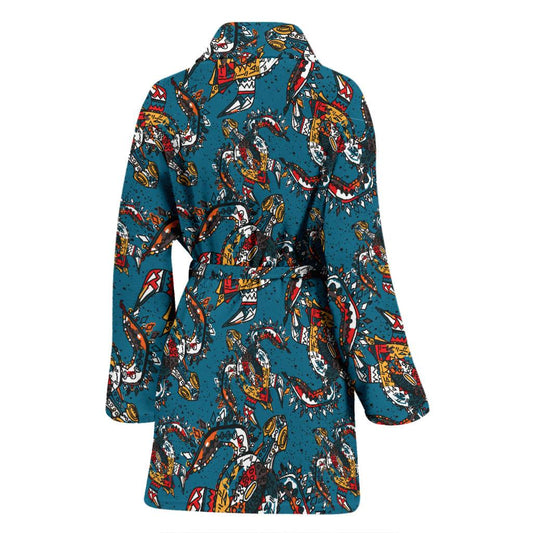 Sea Turtle Tribal Colorful Hand Drawn Women Bath Robe-JTAMIGO.COM
