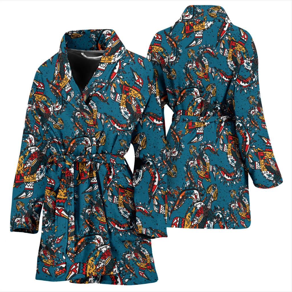 Sea Turtle Tribal Colorful Hand Drawn Women Bath Robe-JTAMIGO.COM