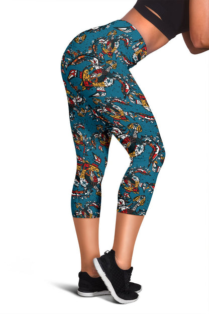 Sea Turtle Tribal Colorful Hand Drawn Women Capris