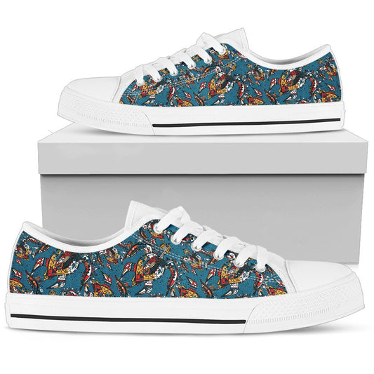 Sea Turtle Tribal Colorful Hand Drawn Women Low Top Shoes-JTAMIGO.COM