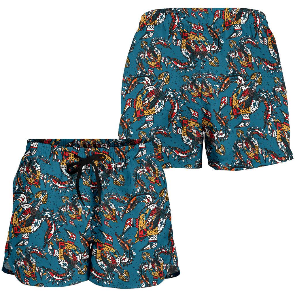 Sea Turtle Tribal Colorful Hand Drawn Women Shorts-JTAMIGO.COM