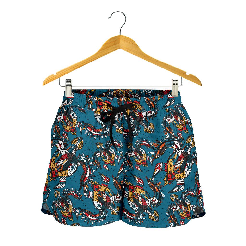 Sea Turtle Tribal Colorful Hand Drawn Women Shorts-JTAMIGO.COM