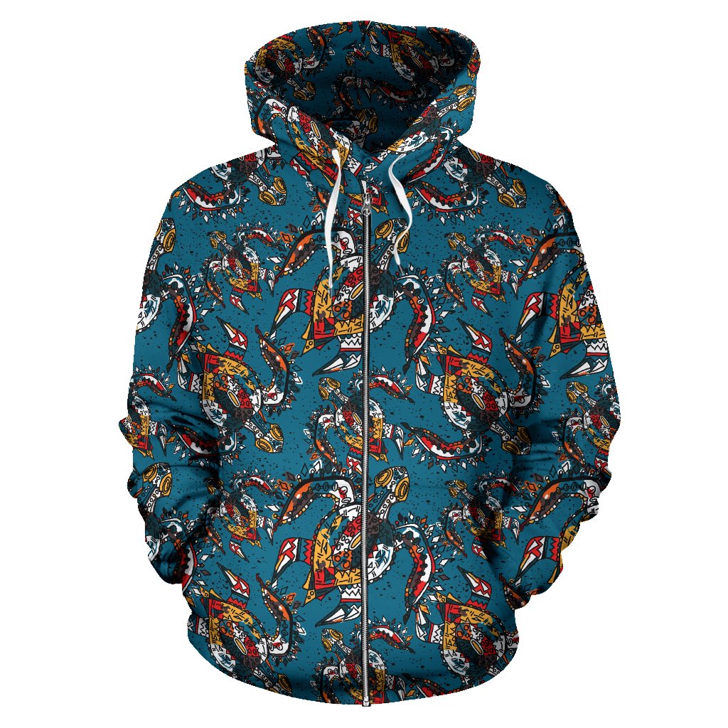 Sea Turtle Tribal Colorful Hand Drawn Zip Up Hoodie
