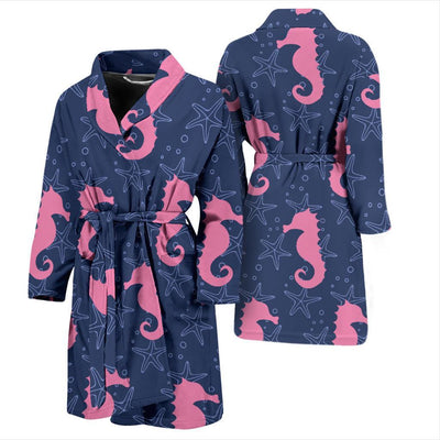 SeaHorse Pink Pattern Print Design 02 Men Bathrobe-JORJUNE.COM