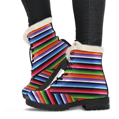 Serape Design Faux Fur Leather Boots-JTAMIGO.COM