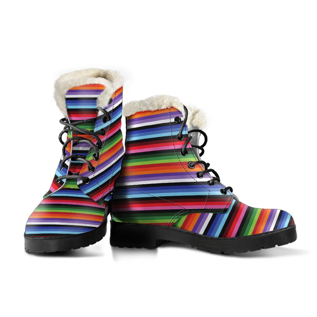 Serape Design Faux Fur Leather Boots-JTAMIGO.COM