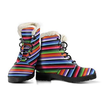 Serape Design Faux Fur Leather Boots-JTAMIGO.COM