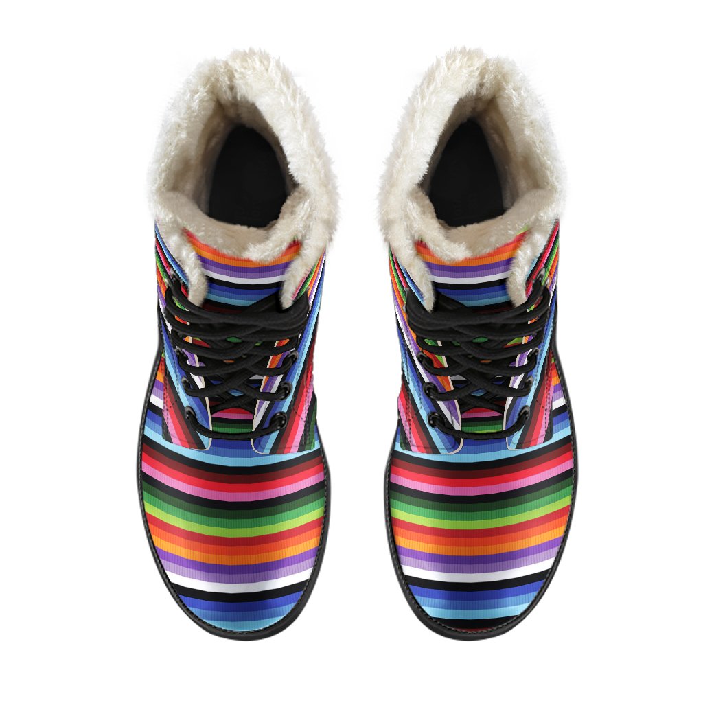 Serape Design Faux Fur Leather Boots-JTAMIGO.COM