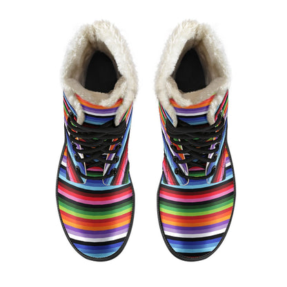 Serape Design Faux Fur Leather Boots-JTAMIGO.COM