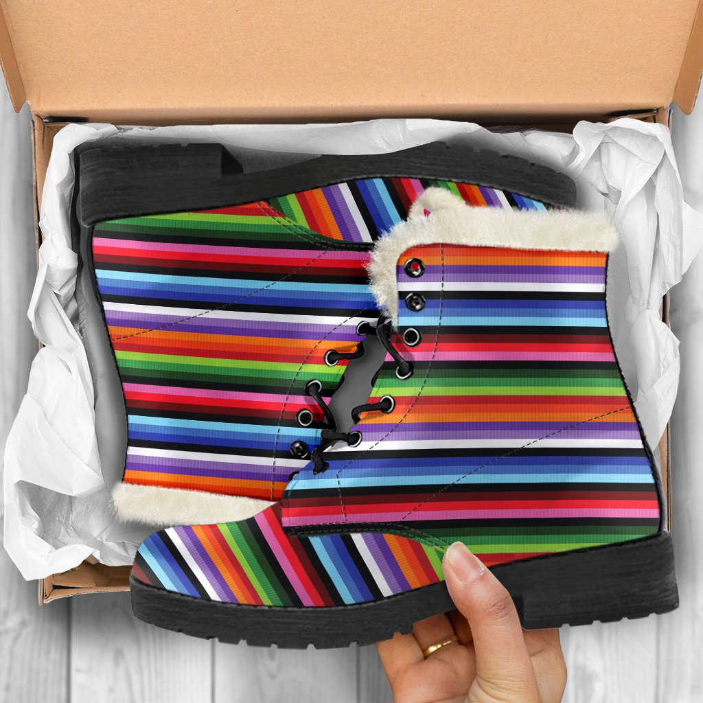 Serape Design Faux Fur Leather Boots-JTAMIGO.COM