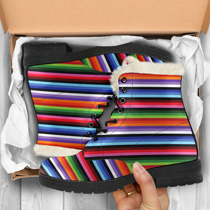 Serape Design Faux Fur Leather Boots-JTAMIGO.COM