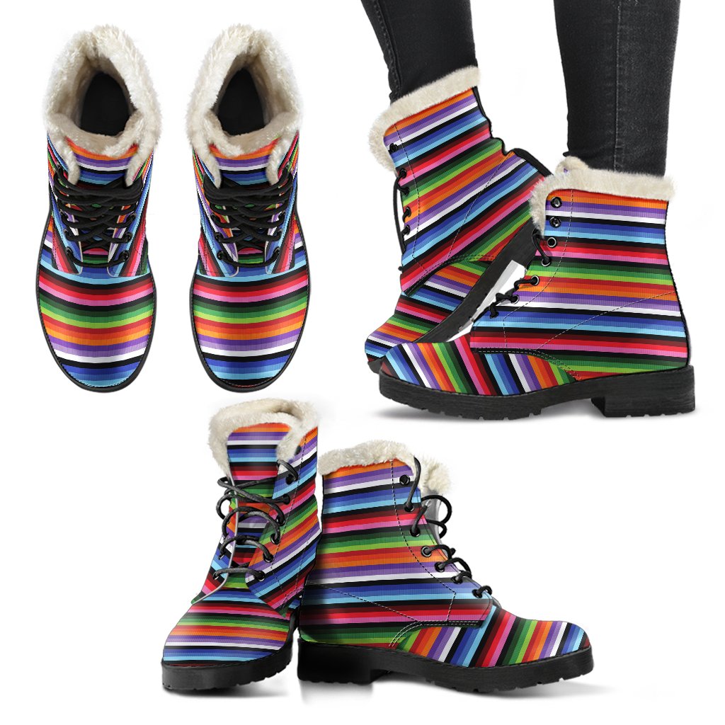 Serape Design Faux Fur Leather Boots-JTAMIGO.COM