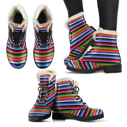 Serape Design Faux Fur Leather Boots-JTAMIGO.COM