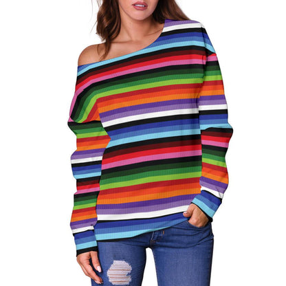 Serape Design Off Shoulder Sweatshirt
