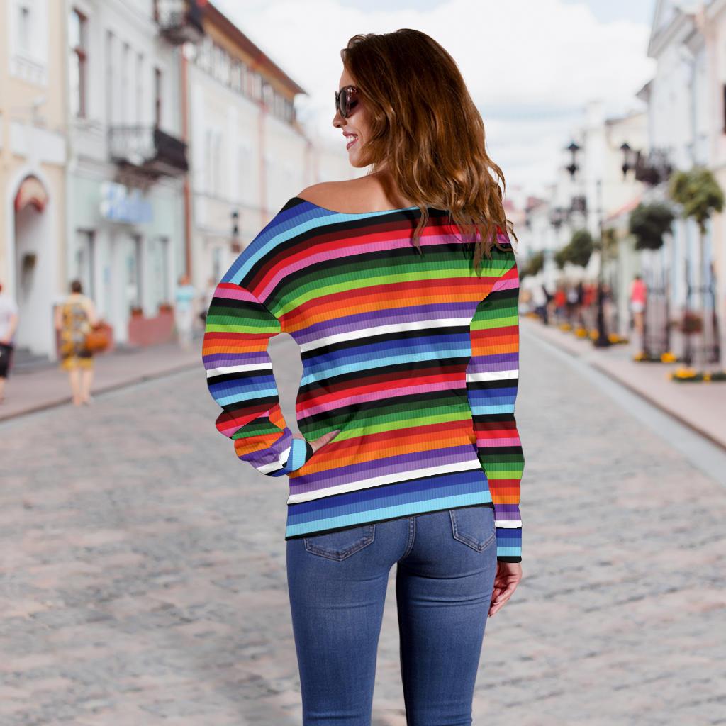 Serape Design Off Shoulder Sweatshirt