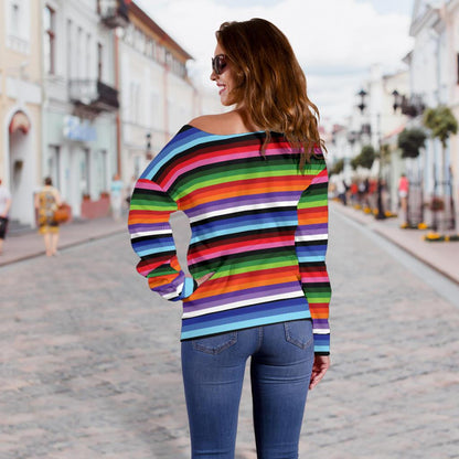 Serape Design Off Shoulder Sweatshirt