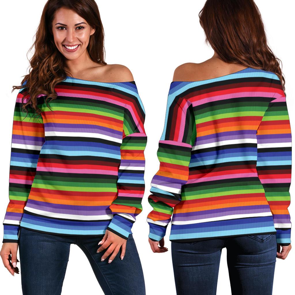 Serape Design Off Shoulder Sweatshirt