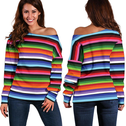 Serape Design Off Shoulder Sweatshirt