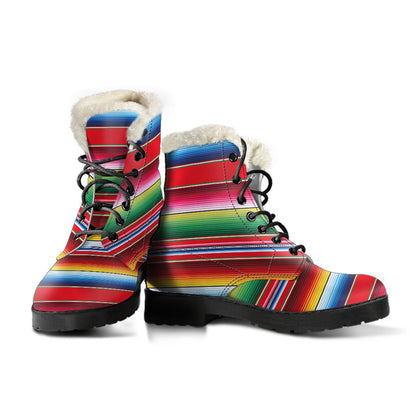 Serape Pattern Faux Fur Leather Boots-JTAMIGO.COM
