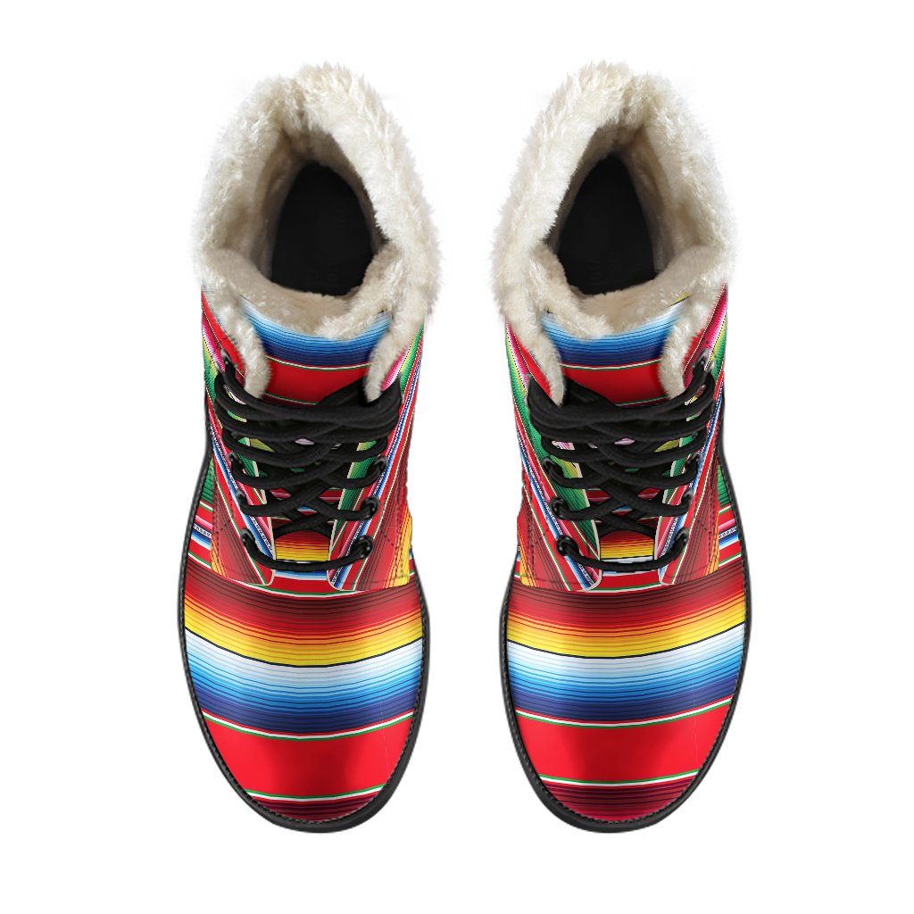 Serape Pattern Faux Fur Leather Boots-JTAMIGO.COM