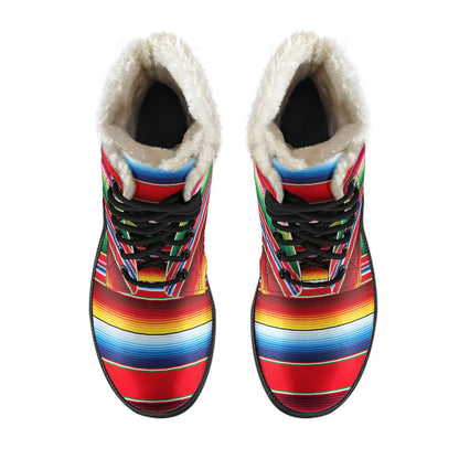 Serape Pattern Faux Fur Leather Boots-JTAMIGO.COM