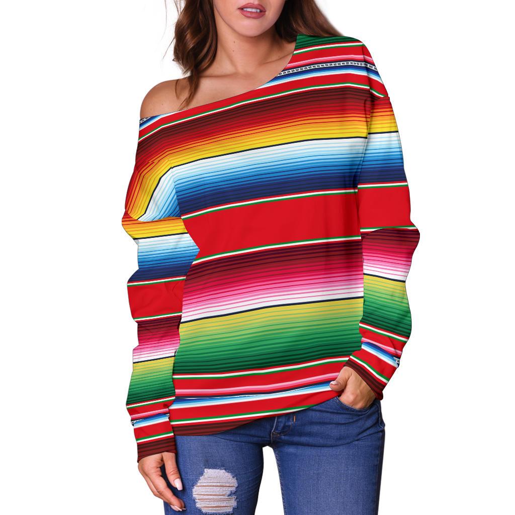 Serape Pattern Off Shoulder Sweatshirt