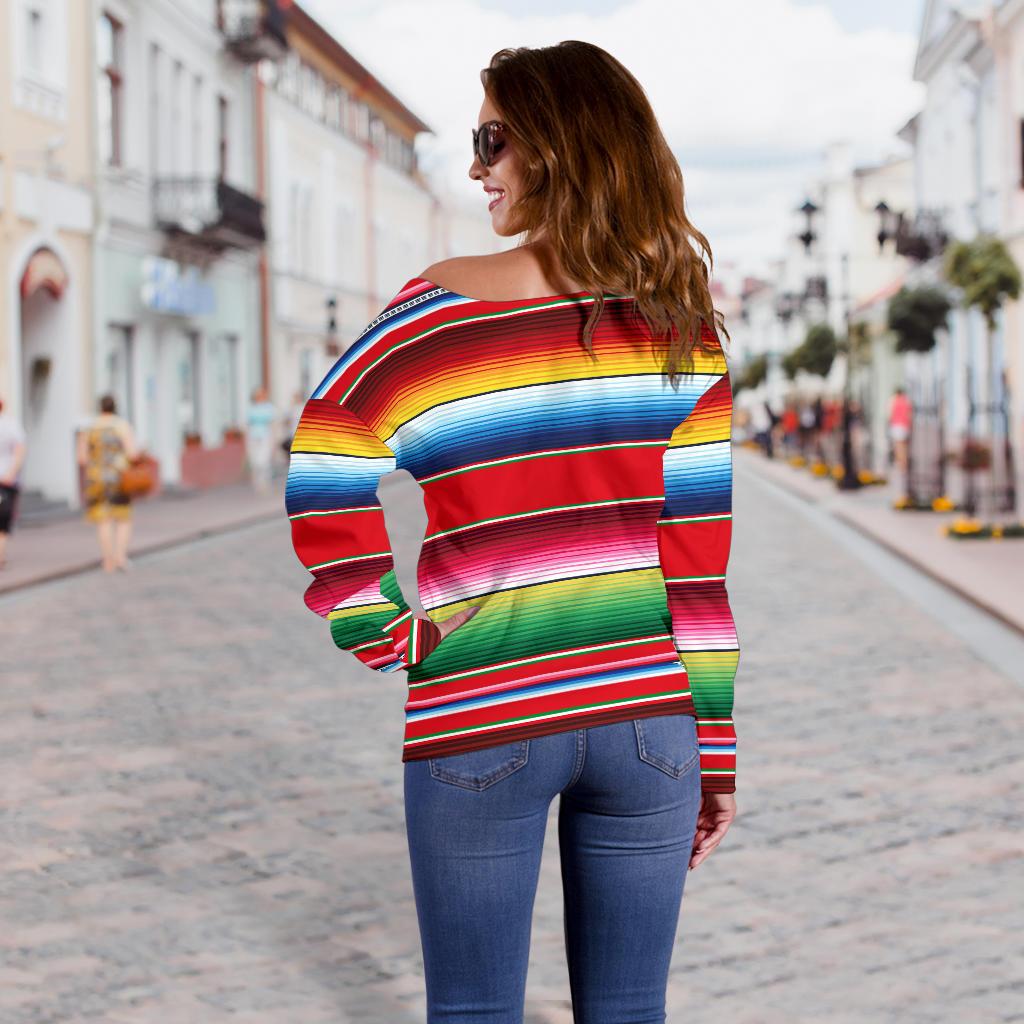 Serape Pattern Off Shoulder Sweatshirt