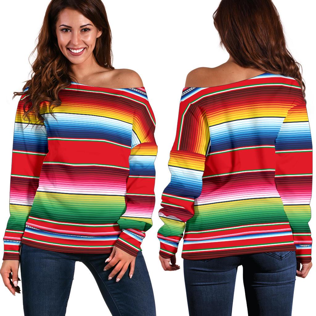 Serape Pattern Off Shoulder Sweatshirt