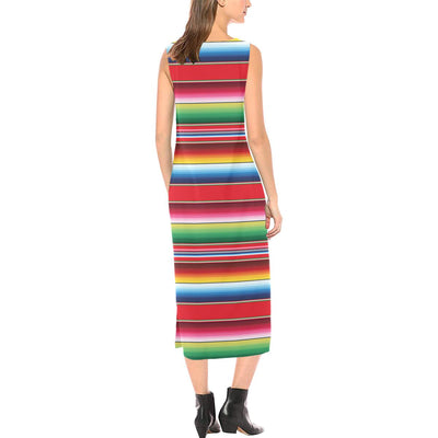 Serape Pattern Sleeveless Open Fork Long Dress (Model D08)-JTAMIGO.COM