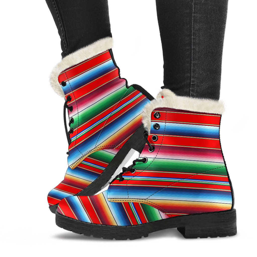 Serape Print Faux Fur Leather Boots-JTAMIGO.COM