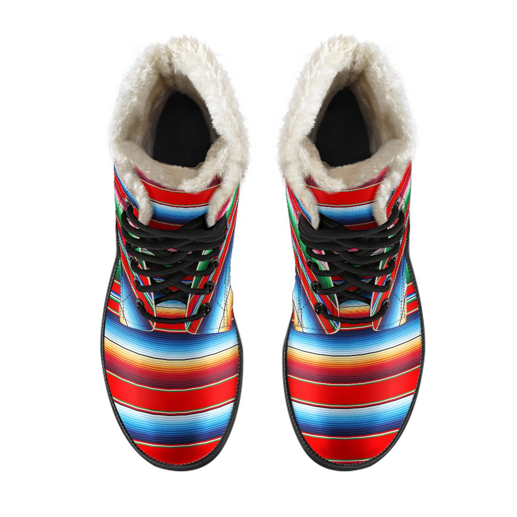 Serape Print Faux Fur Leather Boots-JTAMIGO.COM