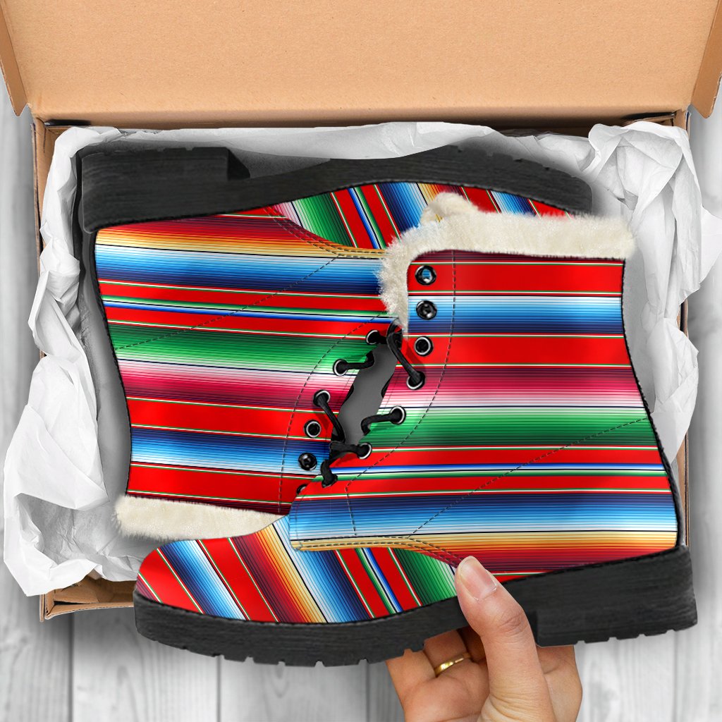 Serape Print Faux Fur Leather Boots-JTAMIGO.COM
