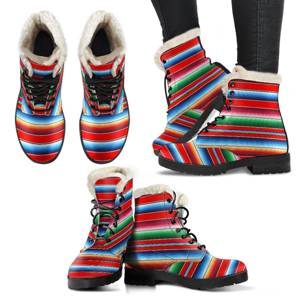 Serape Print Faux Fur Leather Boots-JTAMIGO.COM