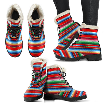 Serape Print Faux Fur Leather Boots-JTAMIGO.COM
