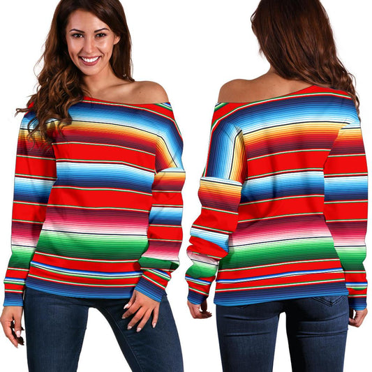 Serape Print Off Shoulder Sweatshirt