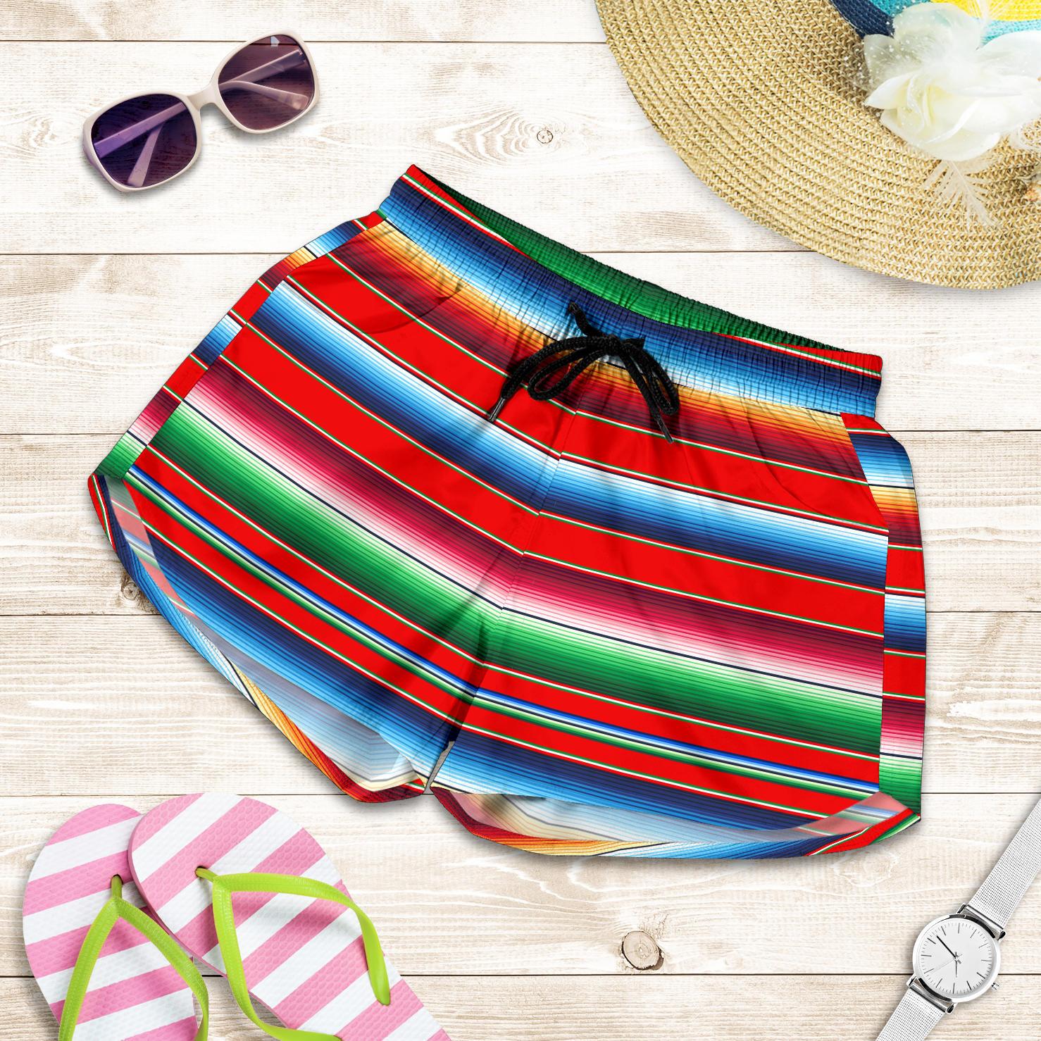 Serape Print Women Shorts-JTAMIGO.COM