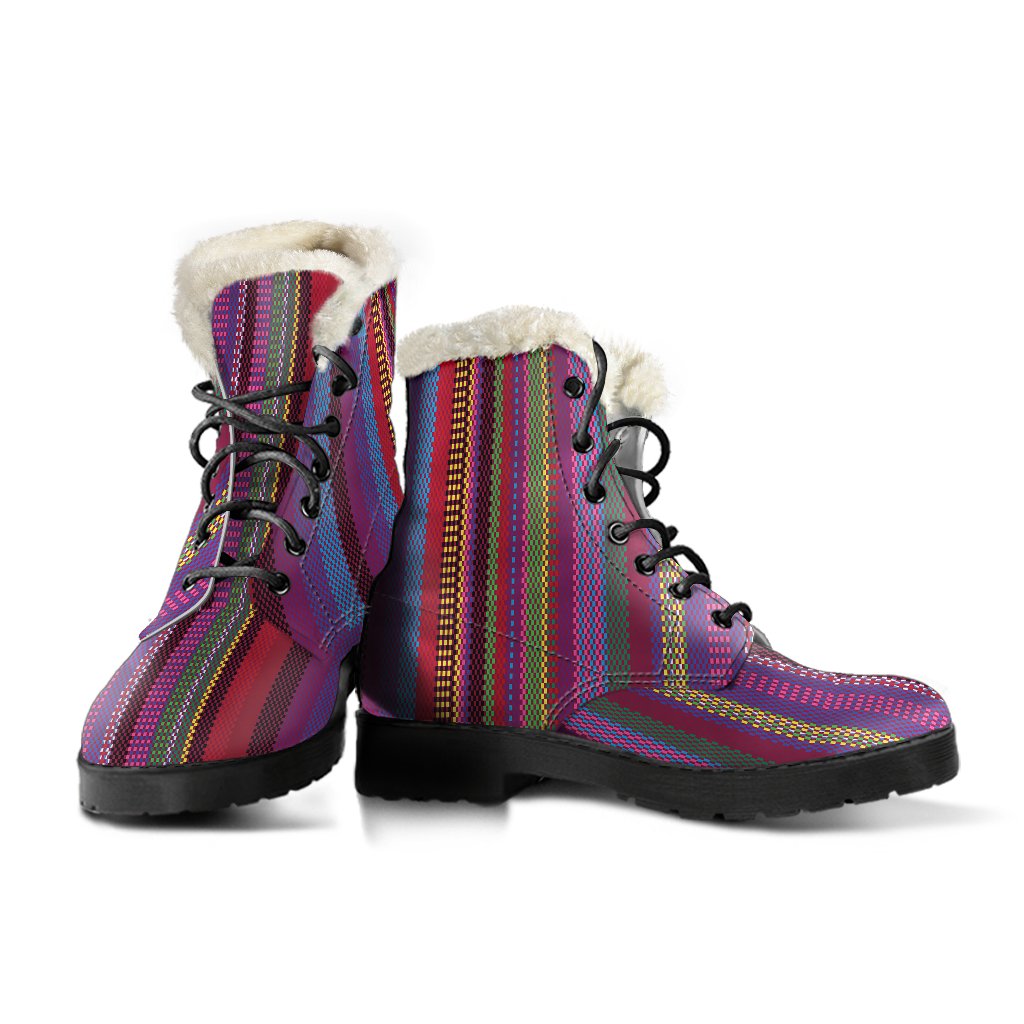 Serape Stripe Print Faux Fur Leather Boots-JTAMIGO.COM